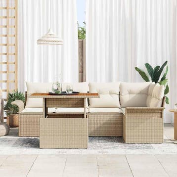 vidaXL Tuinbank Set met opslag 6 pcs Beige Poly rattan, Verzenden, Nieuw