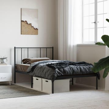 vidaXL Bedframe met hoofdbord metaal zwart 90x200 cm, Verzenden