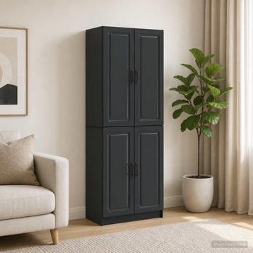 vidaXL Kast Set 2 st Zwart Bewerkt hout, Huis en Inrichting, Kasten | Dressoirs, Verzenden, Nieuw