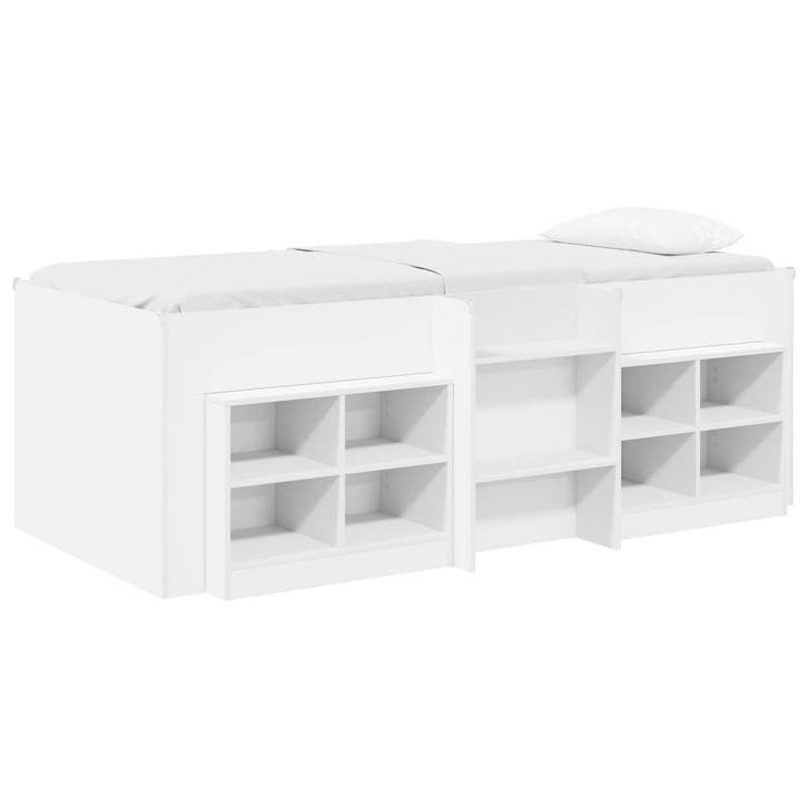 vidaXL Loft Bed Frame met Kast met plank 3 pcs Wit Bewerkt, Huis en Inrichting, Slaapkamer | Bedden, Nieuw, Verzenden