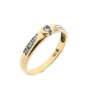 Gouden ring met diamant; diamant 0,10 ct.; 14 karaat; rin..., Handtassen en Accessoires, Gebruikt, Ophalen of Verzenden, 17 tot 18
