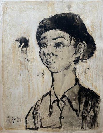 Yves Ganne (1931-2019) - Portrait de jeune garçon au béret, Antiek en Kunst