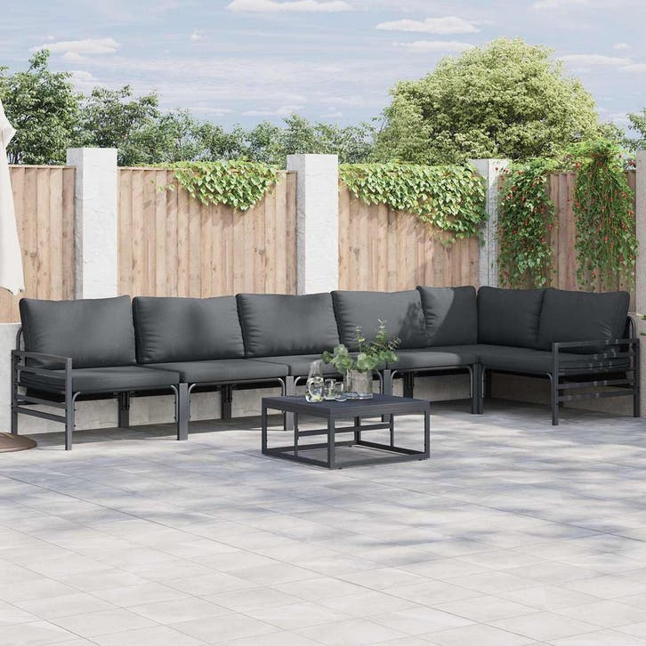 vidaXL Tuinbank Set 7 st Zwart Staal, Tuin en Terras, Tuinsets en Loungesets, Nieuw, Verzenden
