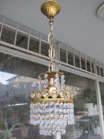 Lustre - Laiton doré - Paire de lampes en cristal antiques
