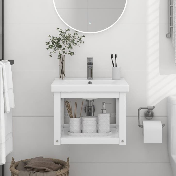 vidaXL Wastafelframe wandgemonteerd 40x38x31 cm ijzer wit, Huis en Inrichting, Tafels | Kaptafels, Nieuw, Verzenden
