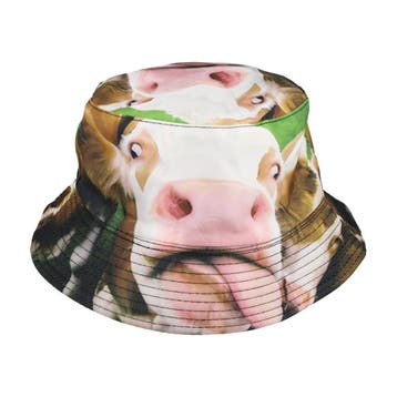 Bucket Hat Hoedje – Koeien Print - Omkeerbaar – One Size –, Nieuw