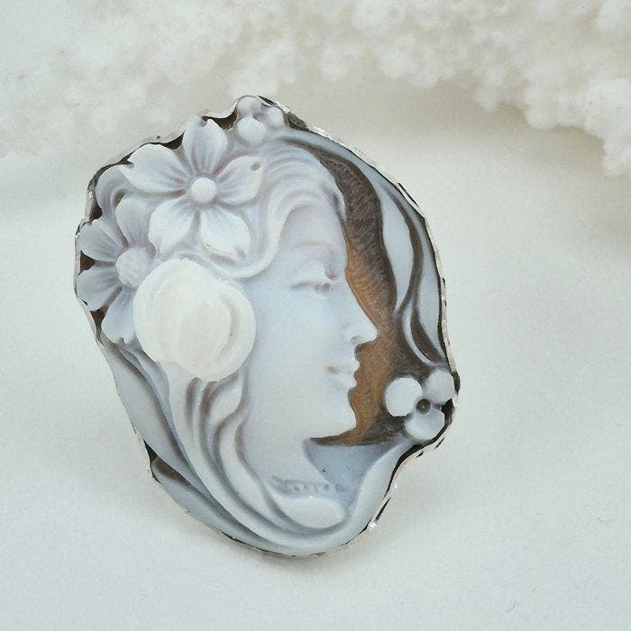 Argent - Bague - Caméo incisé à la main, Antiek en Kunst, Curiosa en Brocante