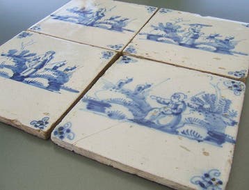 Tegel - 4 Herderinnen in het Veld. - 1650-1700