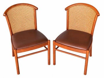 Stoel (2) - Hout, Leder, stro van Wenen - Sedia mid century