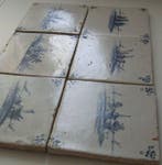 Tegel - 6 stuks 17e eeuwse Landschapstegels - 1600-1650, Antiek en Kunst