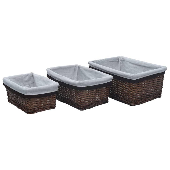 vidaXL 3-delige Mandenset stapelbaar wilgen bruin, Doe-het-zelf en Bouw, Kratten en Dozen, Nieuw, Verzenden