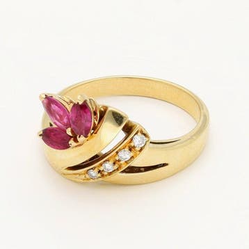 Bague - 18 carats Or jaune Diamant (Naturelle) - rubis