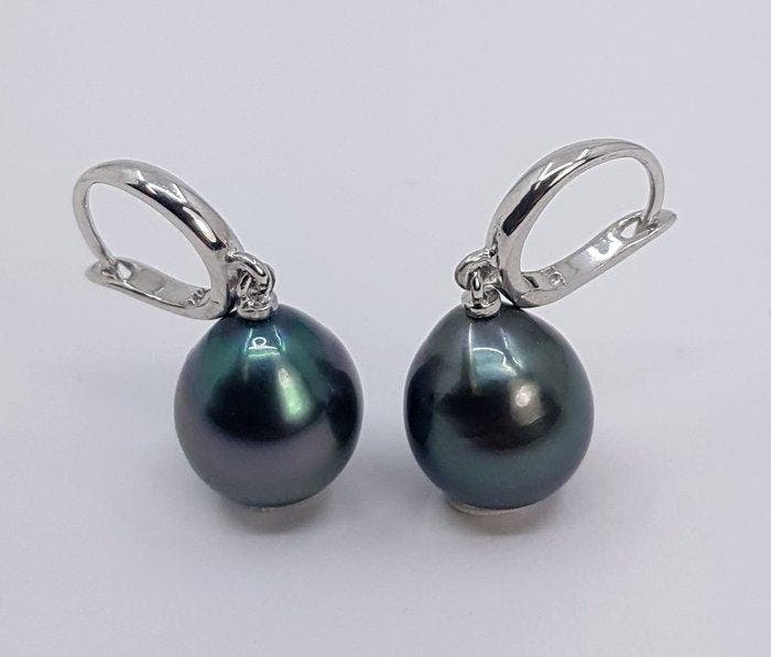 Oorbellen - 14 karaat Witgoud - 10×11 mm Tahitiaanse parels, Handtassen en Accessoires, Oorbellen
