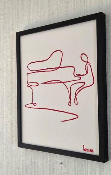 Liesens - On my piano .(Handpainted on white canvas met