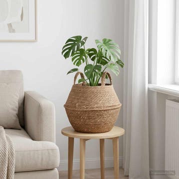 vidaXL Plantenpot met handvatten Naturel Ø 32 x 32 cm 100%, Tuin en Terras, Verzenden, Nieuw