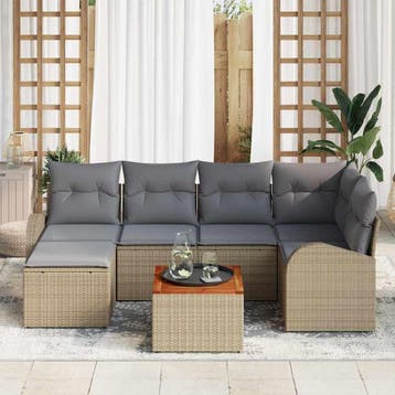 vidaXL Tuinbank Set met opslag 7 pcs Beige en Lichtgrijs, Verzenden, Nieuw