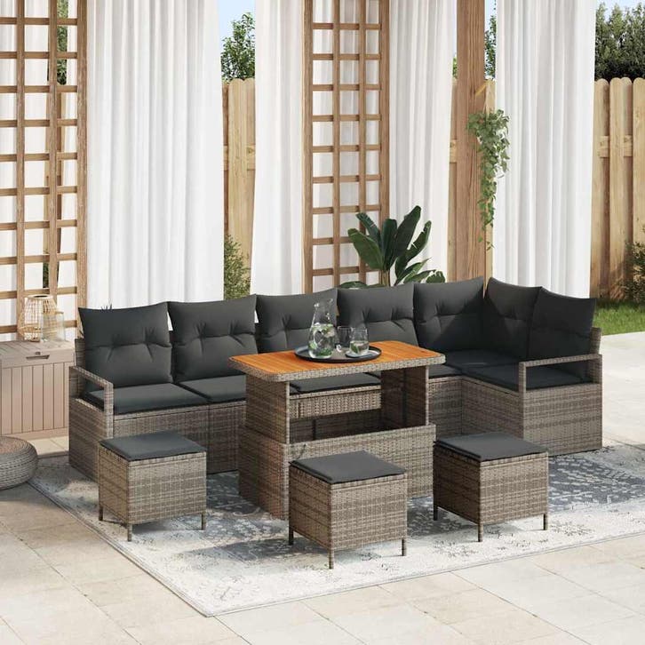 vidaXL Tuinbank Set 10 st Grijs Poly rattan, Jardin & Terrasse, Ensembles de jardin, Envoi