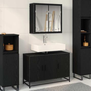 vidaXL Badkamermeubel Set 2 st Zwart Eiken 90 x 33 x 60 cm, Verzenden, Nieuw