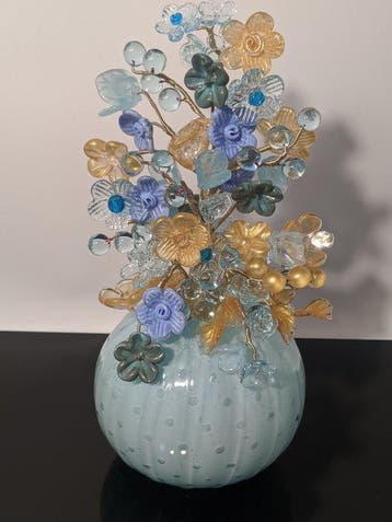Murano Glass - Vase (2) - Vase avec un bouquet de fleurs -