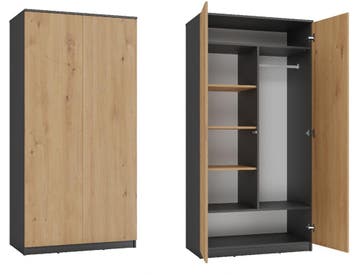 Kledingkasten SD antraciet eiken 4 legplanken roedestang, Verzenden