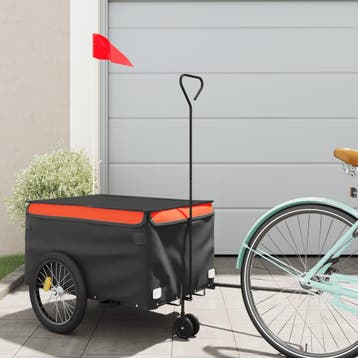 vidaXL Fietstrailer 30 kg ijzer zwart en oranje, Fietsen en Brommers, Verzenden, Nieuw