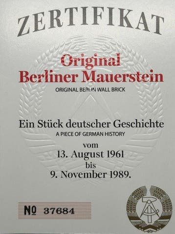 Relique - Béton - 1960-1970 - Mur de Berlin, Antiquités & Art