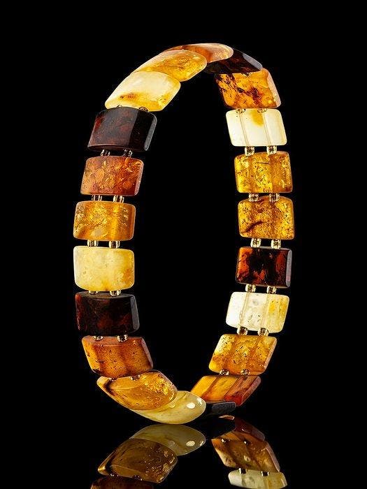 Uniek Baltisch amberpaneelontwerp armband – honing-, cognac-, Collections, Minéraux & Fossiles
