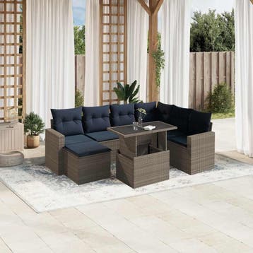 vidaXL 8-delige tuinbankset met kussens, grijs polyrotan, Verzenden