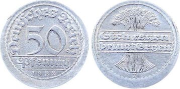 50 Pfennig Duitsland Fehlpraegung 50 Pf 1922 E ohne Ring..., Verzenden, België