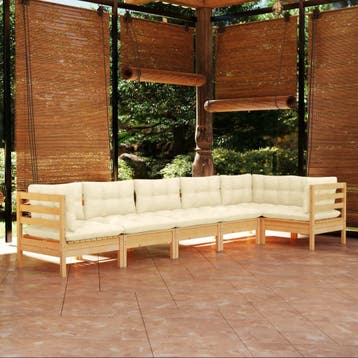 vidaXL 6-delige Loungeset met crèmekleurige kussens, Verzenden, Loungeset