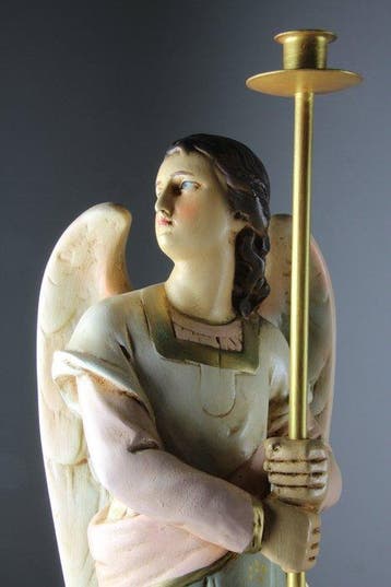 Beeld, Church Angels Holding Candlesticks - 67 cm - Gips, Antiek en Kunst