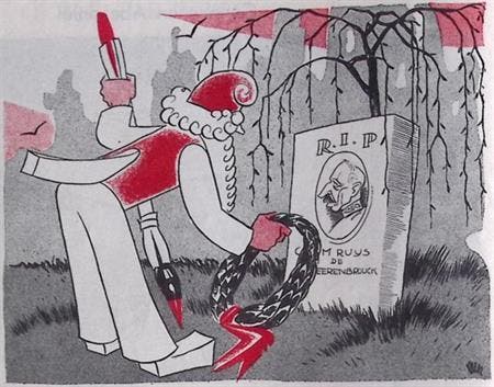 Spotprent over het overlijden van Charles Ruijs de Beeren..., Antiek en Kunst, Kunst | Litho's en Zeefdrukken, Verzenden