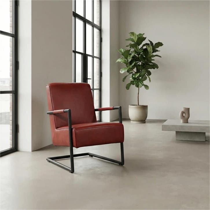 Leren fauteuil Lodge - Granada Rouge (rood), Maison & Meubles, Fauteuils, Enlèvement ou Envoi
