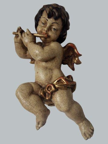 Conrad Moroder - Snijwerk, Holzfigur - farbiger Engel mit