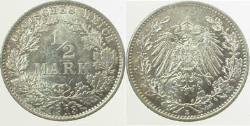 0 5 Mark Duitsland 1/2 Mark 1913e J 016 zilver, Verzenden