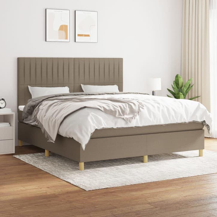 vidaXL Boxspring met matras stof taupe 160x200 cm, Huis en Inrichting, Slaapkamer | Bedden, Nieuw, Verzenden