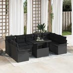 vidaXL Tuinbank Set met kussen 10 pcs Zwart Poly rattan, Verzenden