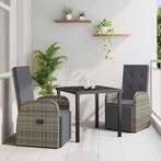 vidaXL Tuin Eettafel Set met kussen 3 pcs Grijs poly rattan, Verzenden
