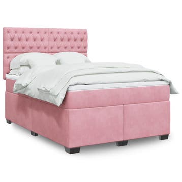 vidaXL Boxspring met matras fluweel roze 140x200 cm, Verzenden, Nieuw