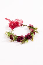 Luxe Bloemenkrans Haar Pioenrozen Donkerrood Paars Rood Bloe, Kleding | Dames, Ophalen of Verzenden, Nieuw