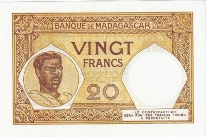 Ohne Jahr Madagascar Pick 37 20 Francs (1937-1947), Postzegels en Munten, Bankbiljetten | Europa | Niet-Eurobiljetten, België