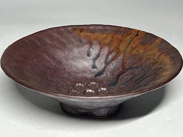 Bizen Ware Shogetsu Kiln Tea-Brown Glaze-Flow Hirachawan Tea
