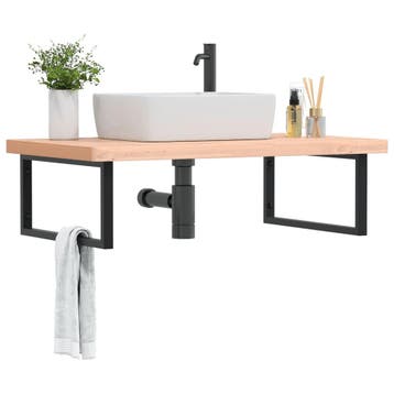 vidaXL Badkamer wandschap staal en massief beukenhout, Verzenden