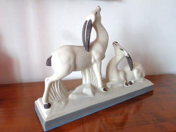 Charles LEMANCEAU - sculptuur, Couple d’antilopes - 33 cm -