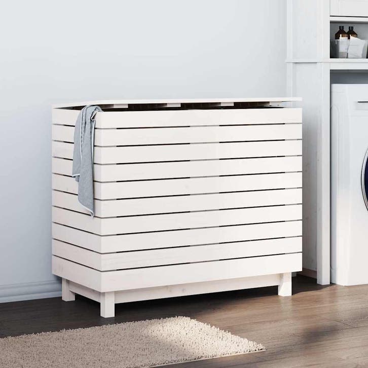 vidaXL Wasmand 88,5x44x76 cm massief grenenhout wit, Maison & Meubles, Accessoires pour la Maison | Autre, Envoi