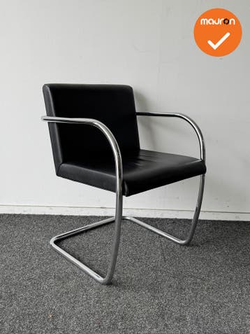 Fasem BRNO vergaderstoel - Zwart leren bekleding - chroom sl, Vergader- of Presentatieruimte, Ophalen of Verzenden, Gebruikt, Stoel
