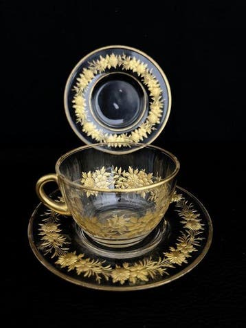 Theeservies (9) - Glas, Goud