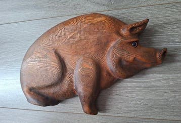 Figuur - Varken - Vintage hand gesneden houten varken