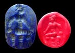 Sassaniden - Groot zegelstempel in lapis lazuli - Koning met