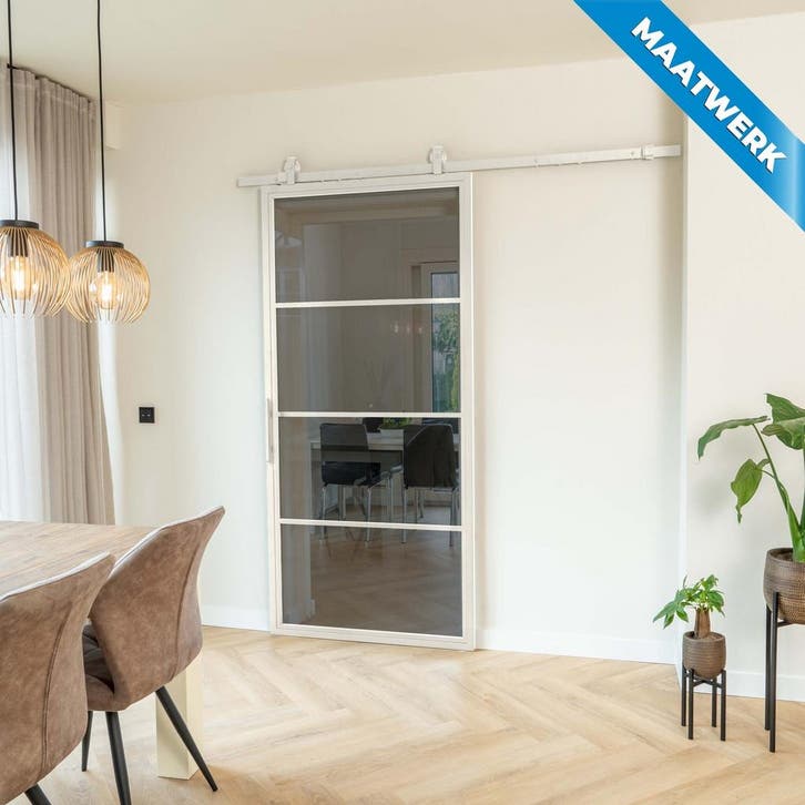 Stalen Schuifdeur - 4 Vlaks - Wit - Maatwerk - Rook glas, Doe-het-zelf en Bouw, Raamkozijnen en Schuifdeuren, Nieuw, Inclusief glas